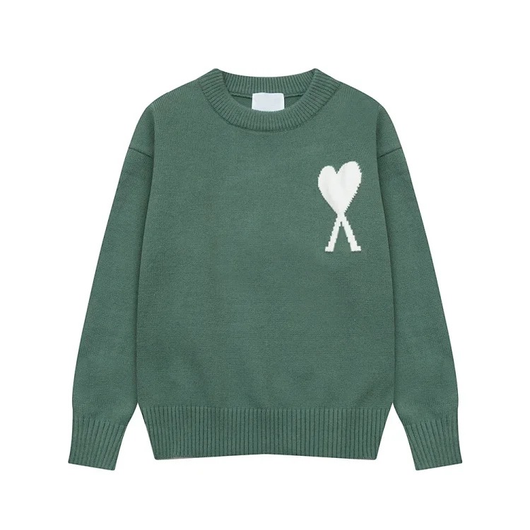 AMI Heart Embroidery Print Fashionable Crew Neck Sweater