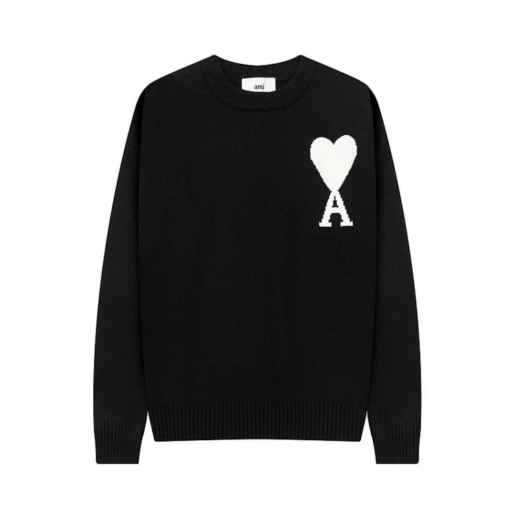 AMI Heart Embroidery Print Fashionable Crew Neck Sweater