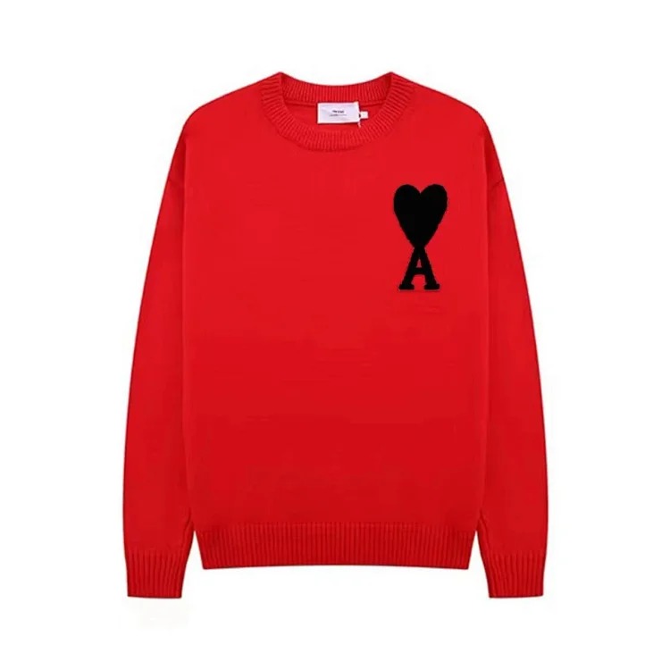 AMI Heart Embroidery Print Fashionable Crew Neck Sweater