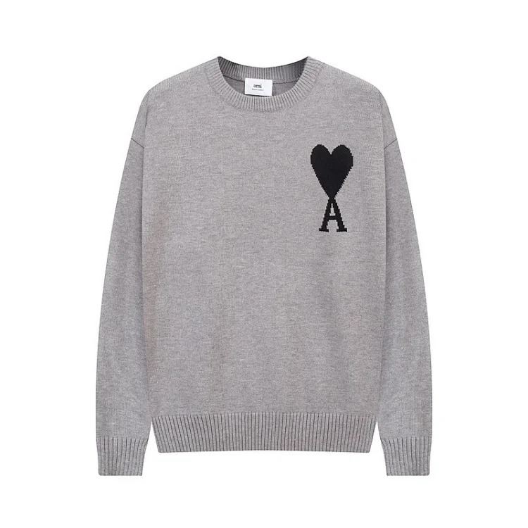 AMI Heart Embroidery Print Fashionable Crew Neck Sweater