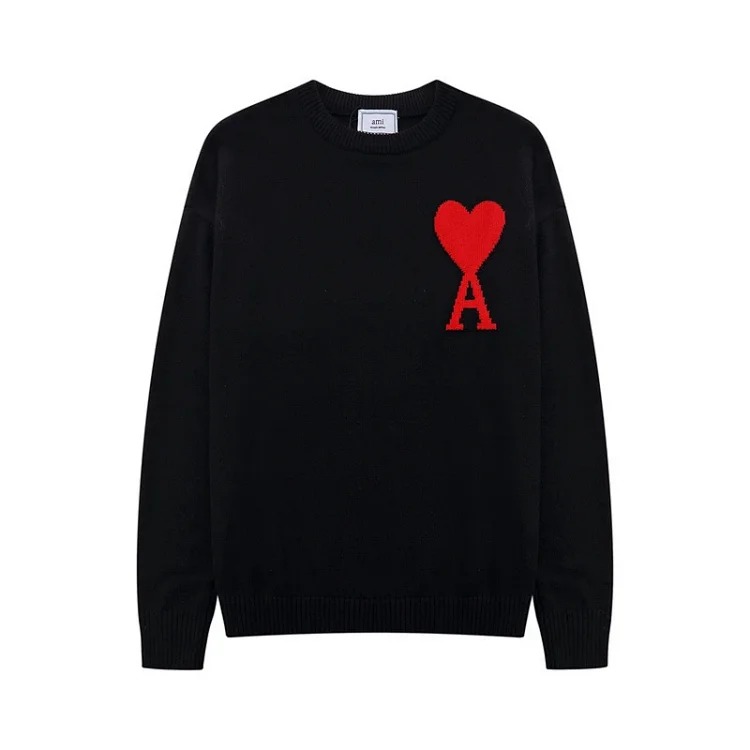 AMI Heart Embroidery Print Fashionable Crew Neck Sweater