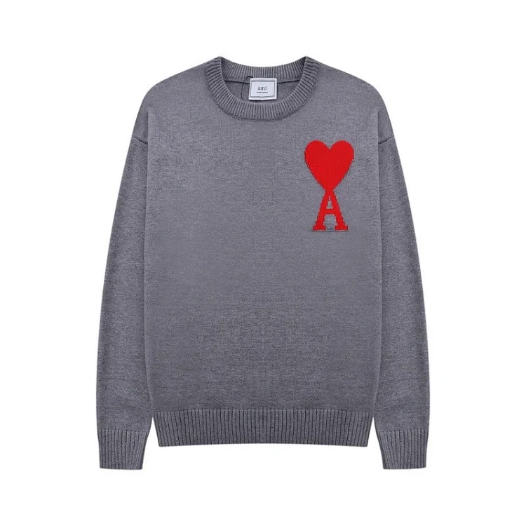 AMI Heart Embroidery Print Fashionable Crew Neck Sweater
