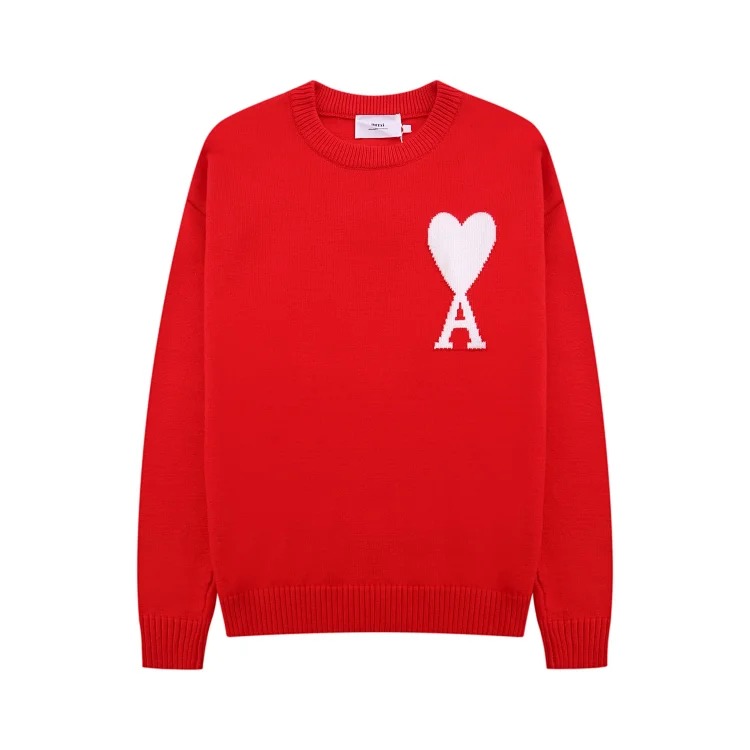 AMI Heart Embroidery Print Fashionable Crew Neck Sweater