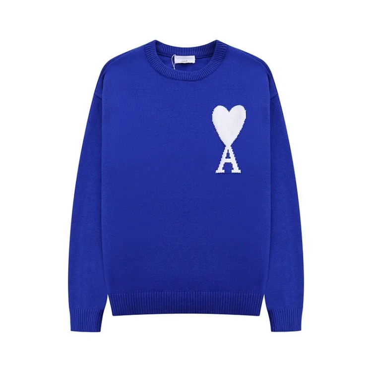AMI Heart Embroidery Print Fashionable Crew Neck Sweater