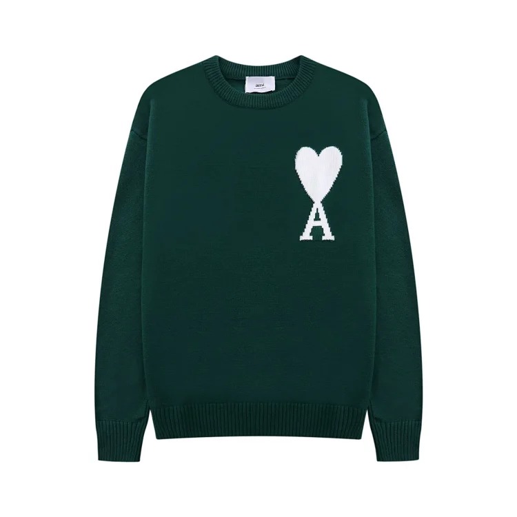 AMI Heart Embroidery Print Fashionable Crew Neck Sweater