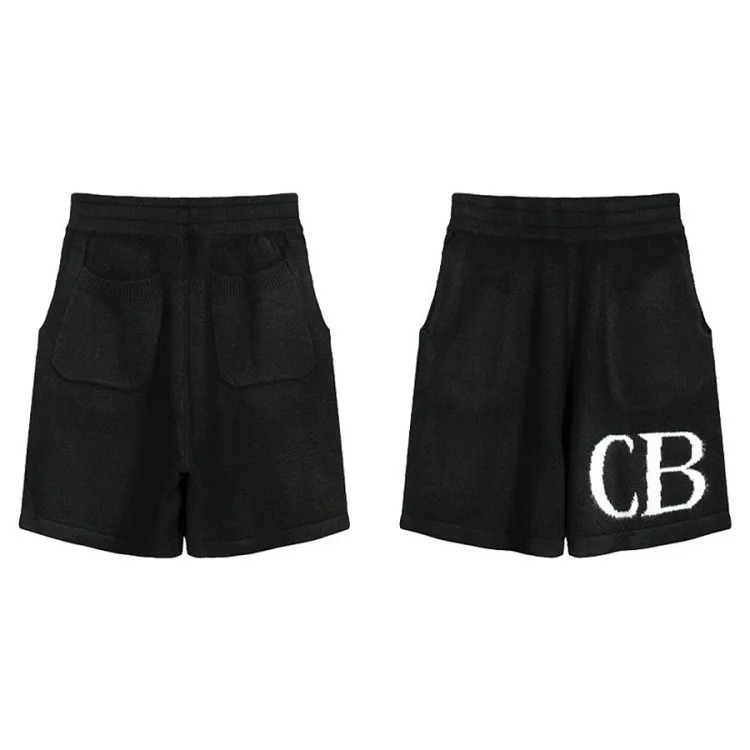 CB minimalist letter logo jacquard wool drawstring shorts men's loose casual knitted pants trendy