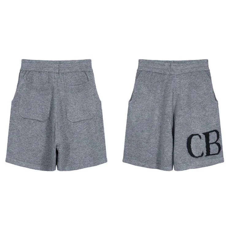 CB minimalist letter logo jacquard wool drawstring shorts men's loose casual knitted pants trendy