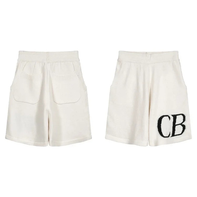CB minimalist letter logo jacquard wool drawstring shorts men's loose casual knitted pants trendy