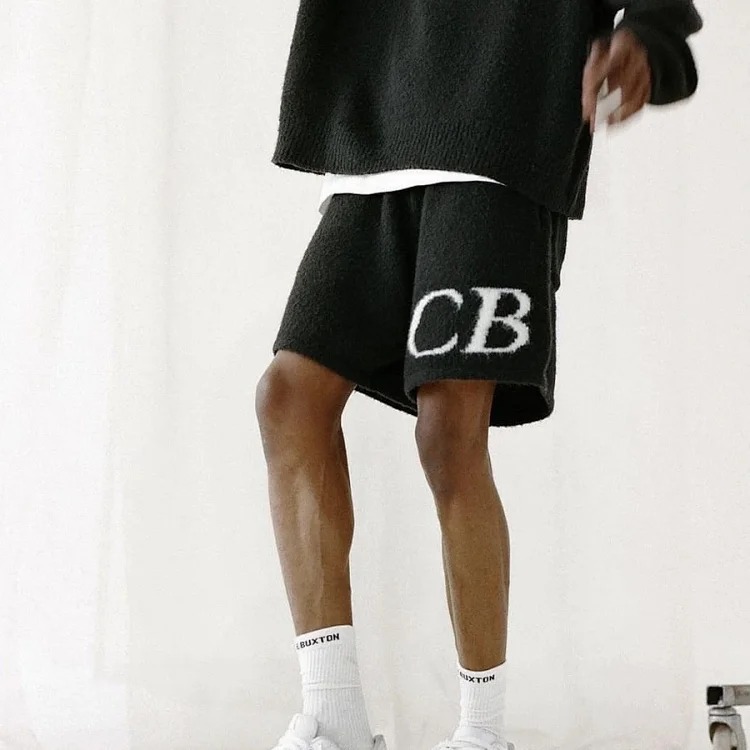 CB minimalist letter logo jacquard wool drawstring shorts men's loose casual knitted pants trendy