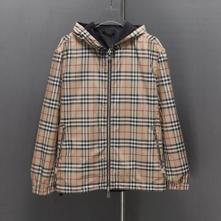 Br/Reversible plaid hooded jacket