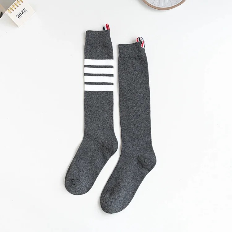 TB mid-calf cotton striped four-stripe black and gray socks