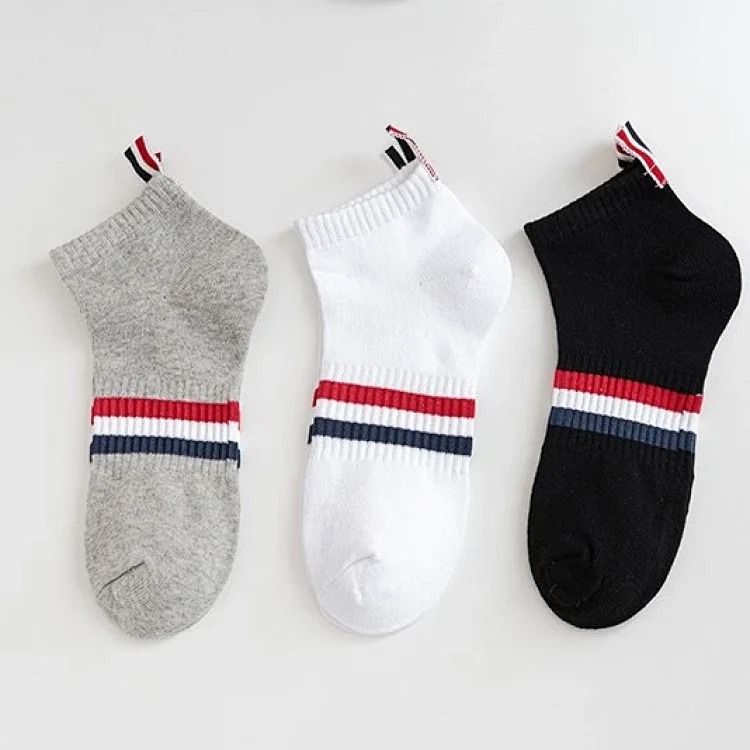 TB mid-calf cotton striped four-stripe black and gray socks
