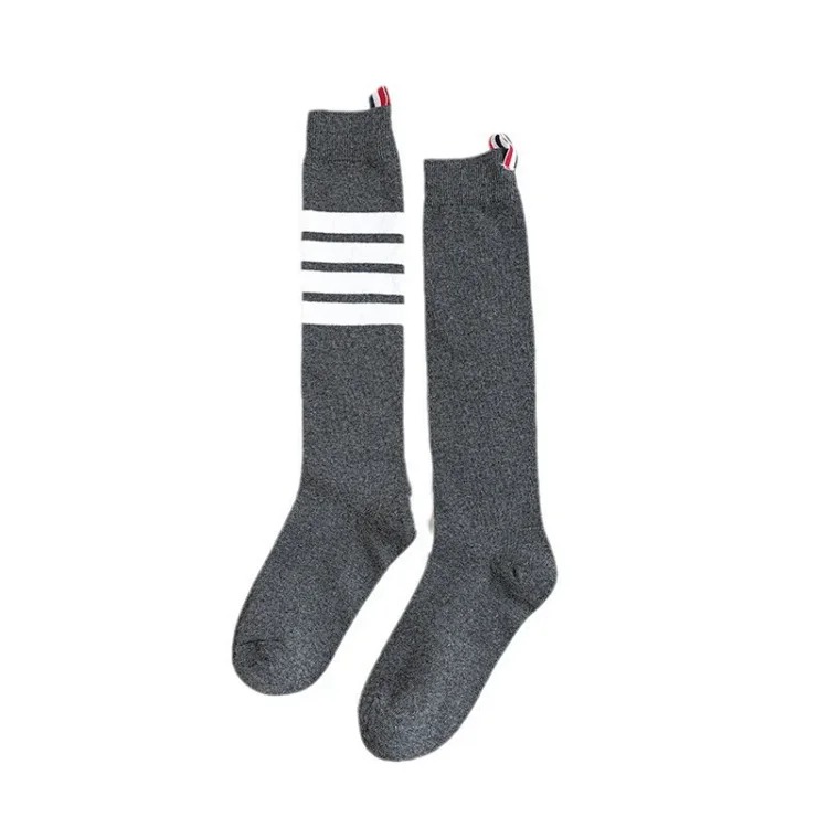 TB mid-calf cotton striped four-stripe black and gray socks