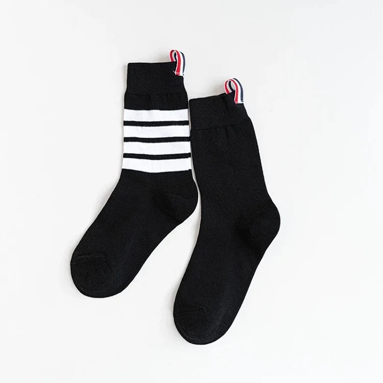TB mid-calf cotton striped four-stripe black and gray socks