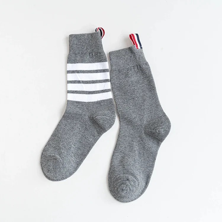 TB mid-calf cotton striped four-stripe black and gray socks