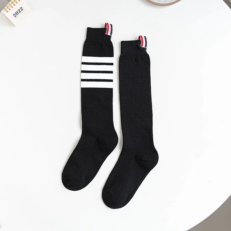 TB mid-calf cotton striped four-stripe black and gray socks