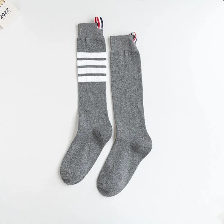 TB mid-calf cotton striped four-stripe black and gray socks