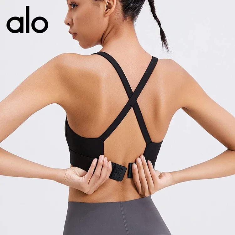 Alo yoga women's yoga fitness vest fixed cup European and American cross back shockproof bra buckle sports bra