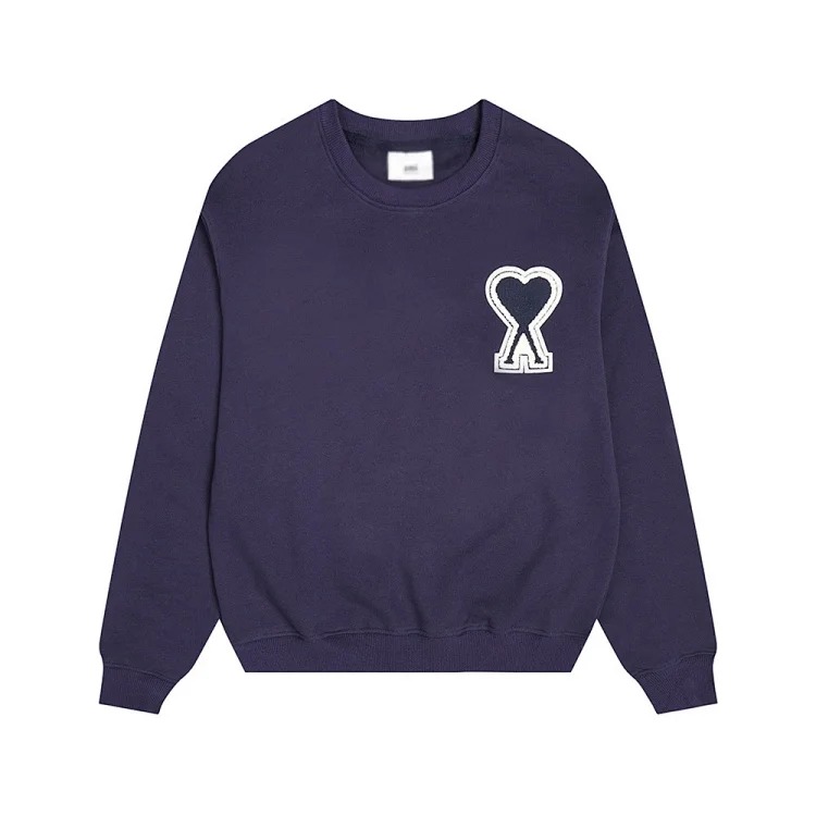 Ami sweatshirt autumn and winter small love embroidered round neck sweatshirt loose casual tops for men and women