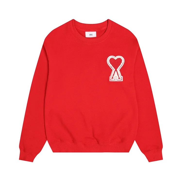 Ami sweatshirt autumn and winter small love embroidered round neck sweatshirt loose casual tops for men and women