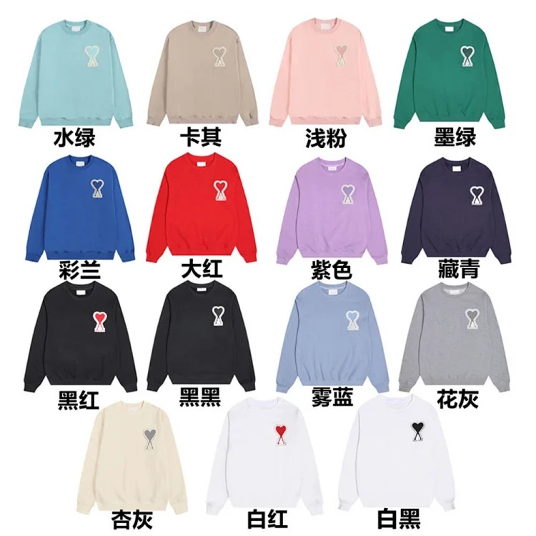 Ami sweatshirt autumn and winter small love embroidered round neck sweatshirt loose casual tops for men and women