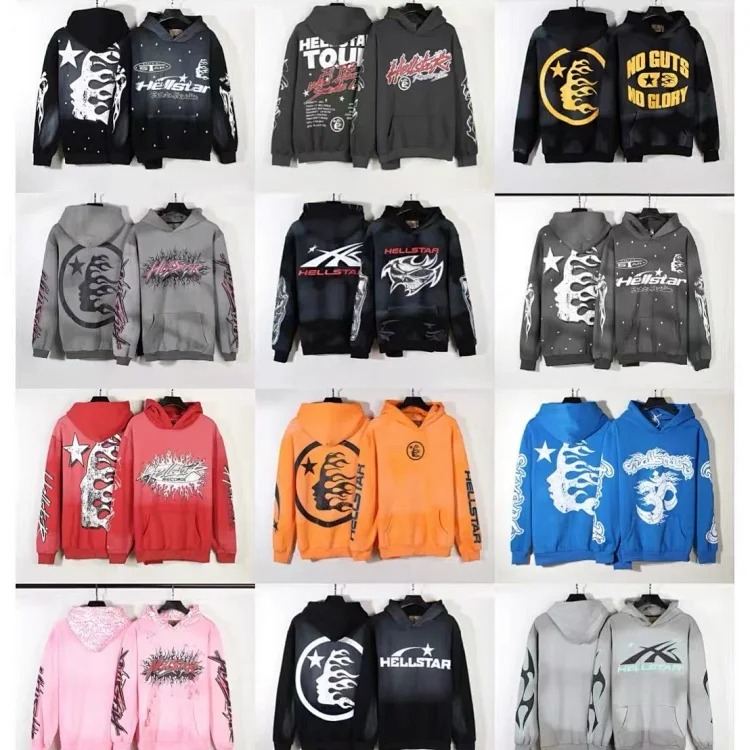 Hell Series High Street Washed and Distressed Heavy Workman Head Printed Casual Sweater Couple's Hoodie