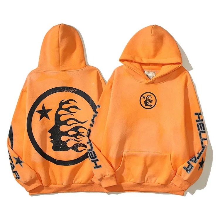 Hell Series High Street Washed and Distressed Heavy Workman Head Printed Casual Sweater Couple's Hoodie image 2