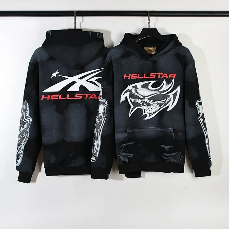 Hell Series High Street Washed and Distressed Heavy Workman Head Printed Casual Sweater Couple's Hoodie image 4
