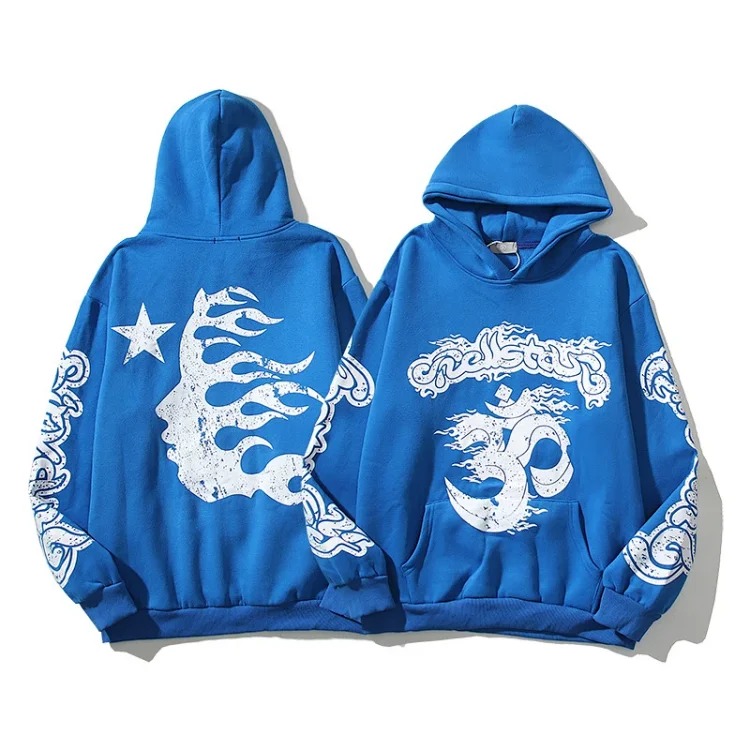 Hell Series High Street Washed and Distressed Heavy Workman Head Printed Casual Sweater Couple's Hoodie image 5