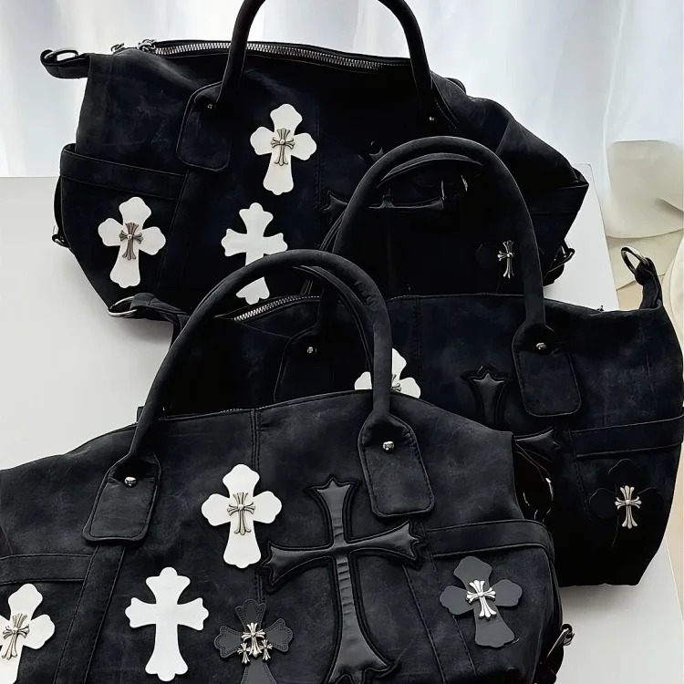 Chrome Hearts CH Black and White Cross Crossbody Bag