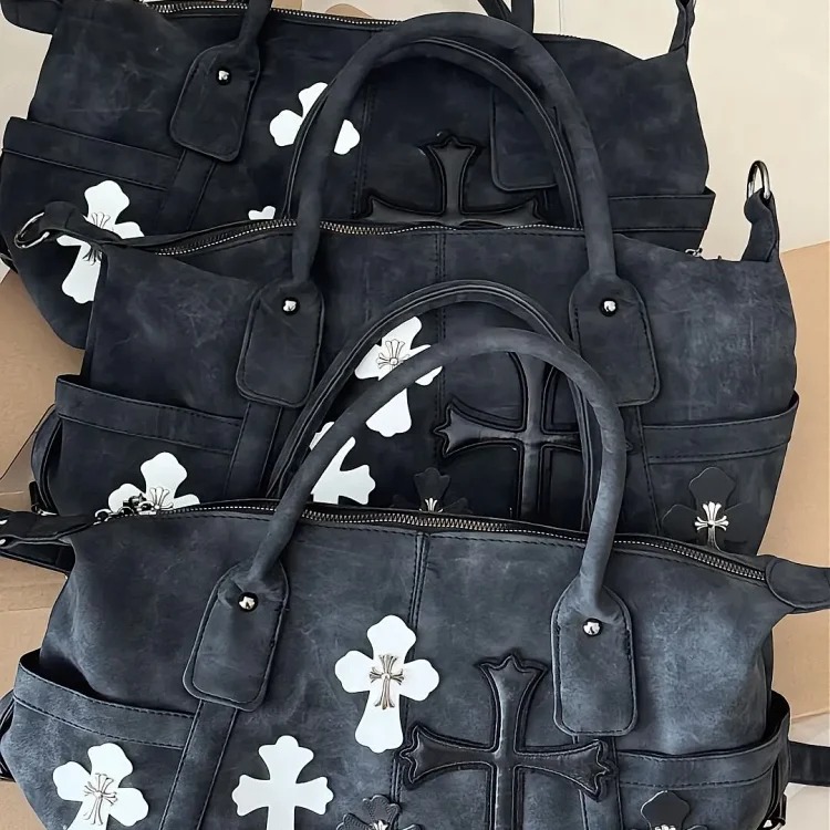 Chrome Hearts CH Black and White Cross Crossbody Bag