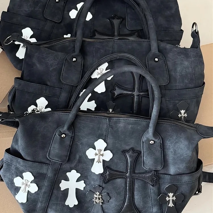 Chrome Hearts CH Black and White Cross Crossbody Bag