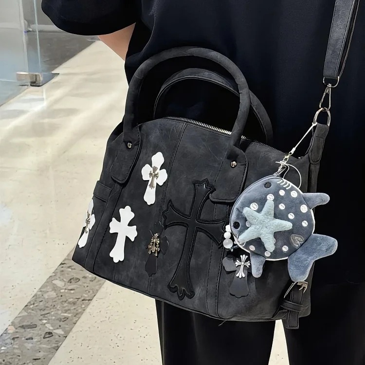 Chrome Hearts CH Black and White Cross Crossbody Bag