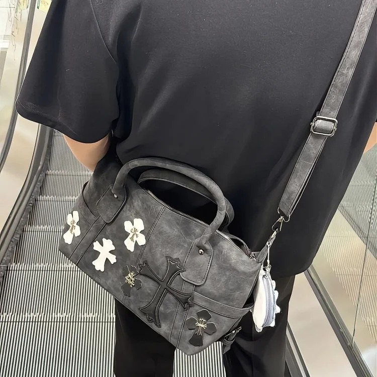 Chrome Hearts CH Black and White Cross Crossbody Bag