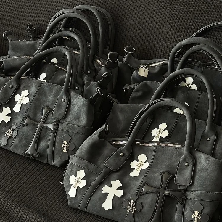 Chrome Hearts CH Black and White Cross Crossbody Bag