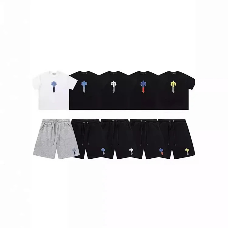 Trapstar gradient towel embroidered short-sleeved T-shirt summer sports casual shorts set
