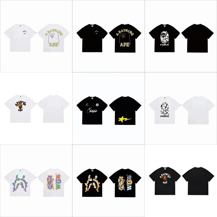 BAPE Varsity men's and women's couple's large size loose pullover short-sleeved T-shirt for teenagers