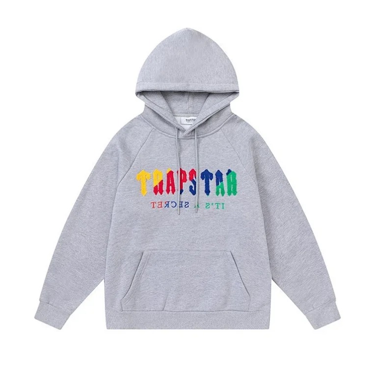 Trapstar red thread black tiger head towel embroidered velvet hooded sweatshirt with zippered trousers casual suit image 2