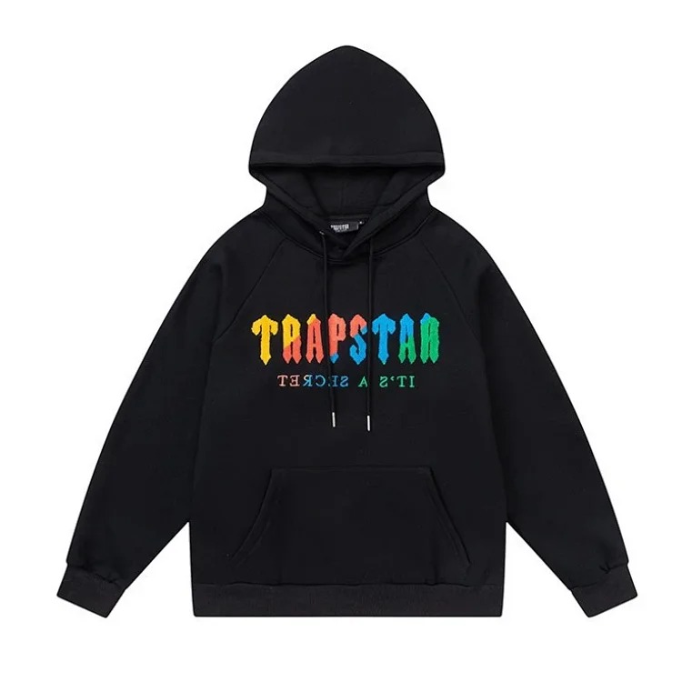 Trapstar red thread black tiger head towel embroidered velvet hooded sweatshirt with zippered trousers casual suit image 4