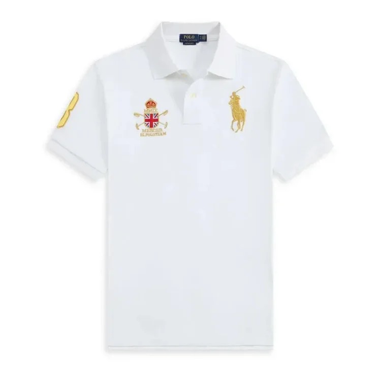 Lili Paul summer embroidered men's lapel short-sleeved T-shirt American men's pique solid color POLO shirt loose large size short-sleeved