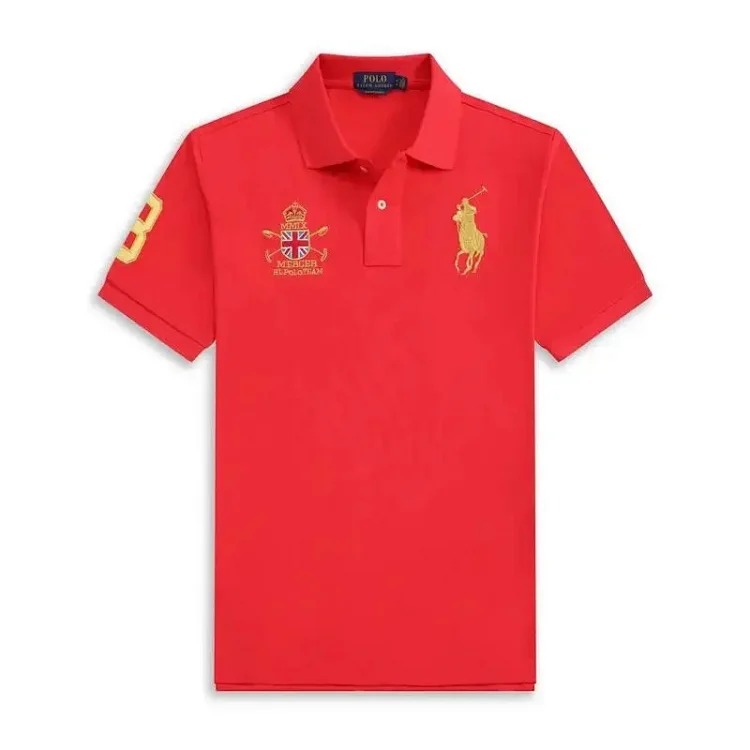 Lili Paul summer embroidered men's lapel short-sleeved T-shirt American men's pique solid color POLO shirt loose large size short-sleeved