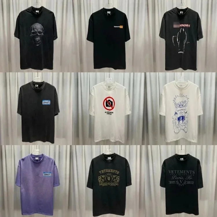 Wholesale collection VTM European and American trendy brand retro washed letter embroidery OS male and female couple loose short-sleeved T-shirt