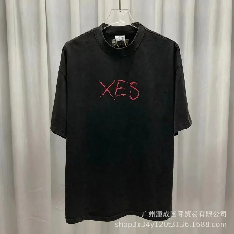 Wholesale collection VTM European and American trendy brand retro washed letter embroidery OS male and female couple loose short-sleeved T-shirt