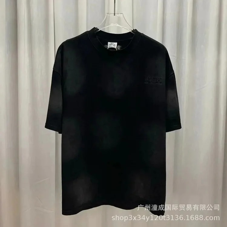 Wholesale collection VTM European and American trendy brand retro washed letter embroidery OS male and female couple loose short-sleeved T-shirt