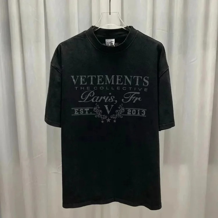Wholesale collection VTM European and American trendy brand retro washed letter embroidery OS male and female couple loose short-sleeved T-shirt