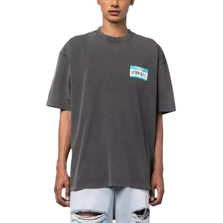 Wholesale collection VTM European and American trendy brand retro washed letter embroidery OS male and female couple loose short-sleeved T-shirt