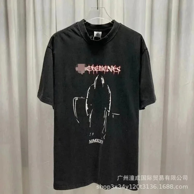 Wholesale collection VTM European and American trendy brand retro washed letter embroidery OS male and female couple loose short-sleeved T-shirt