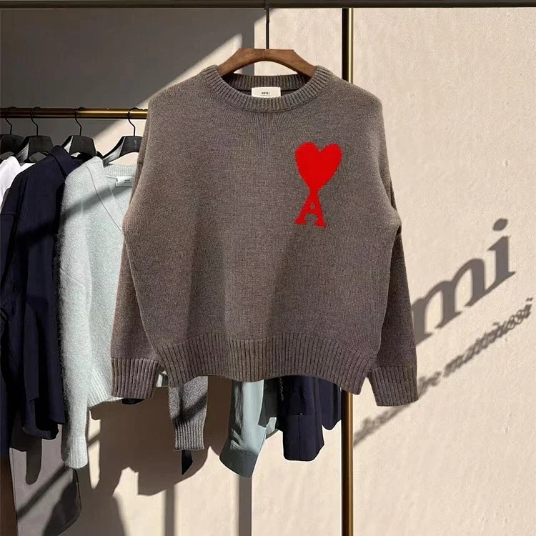 Autumn and winter ΑMI heart classic round neck sweater simple high-end feeling inner top