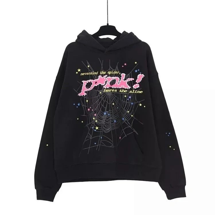 Sp5der 555 foam printed street loose hooded sweatshirt for men and women casual trousers suit image 4