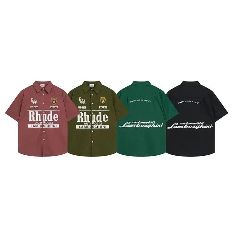 American buffalo racing stamp shirt men's solid color letter short-sleeved shirt-CY